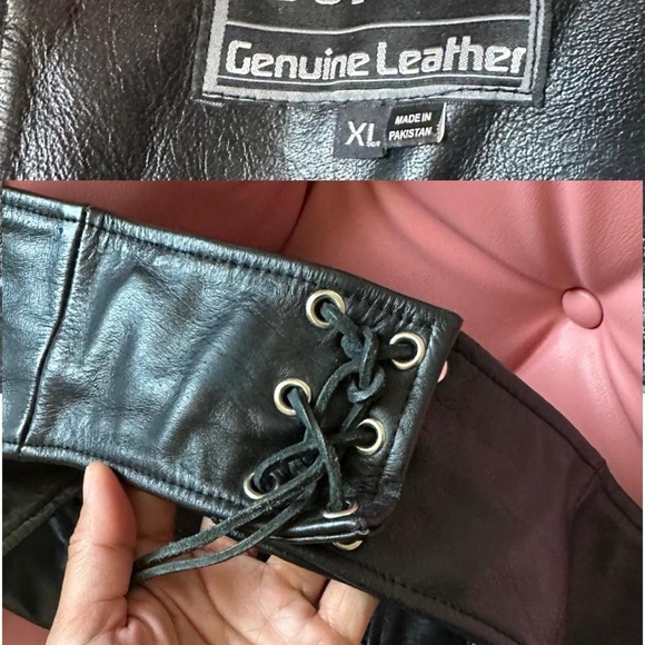 VINTAGE 80s/90s BLACK GENUINE LEATHER CHAPS Leather Moto Pants Biker Y2K Size-XL - Picture 8 of 10